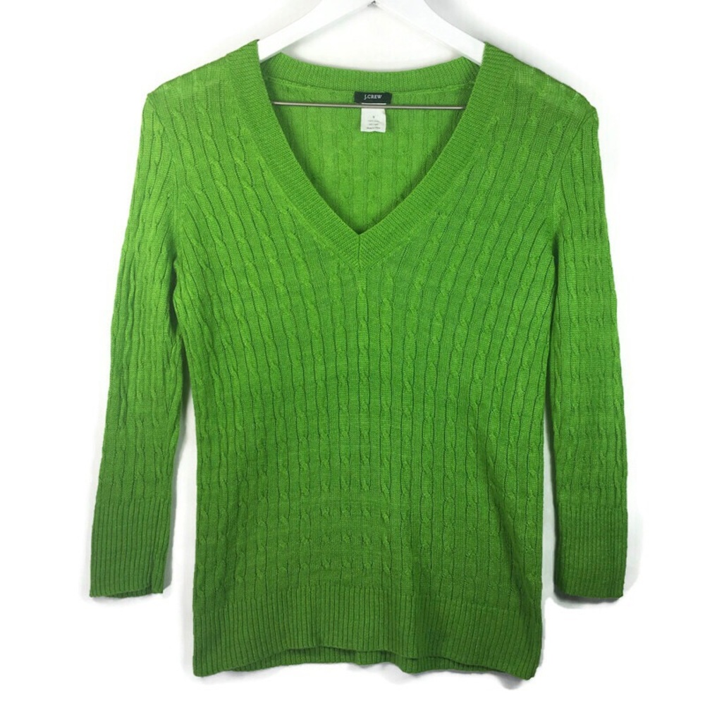 J. Crew linen V-neck cable knit chartreuse green sweater-Small